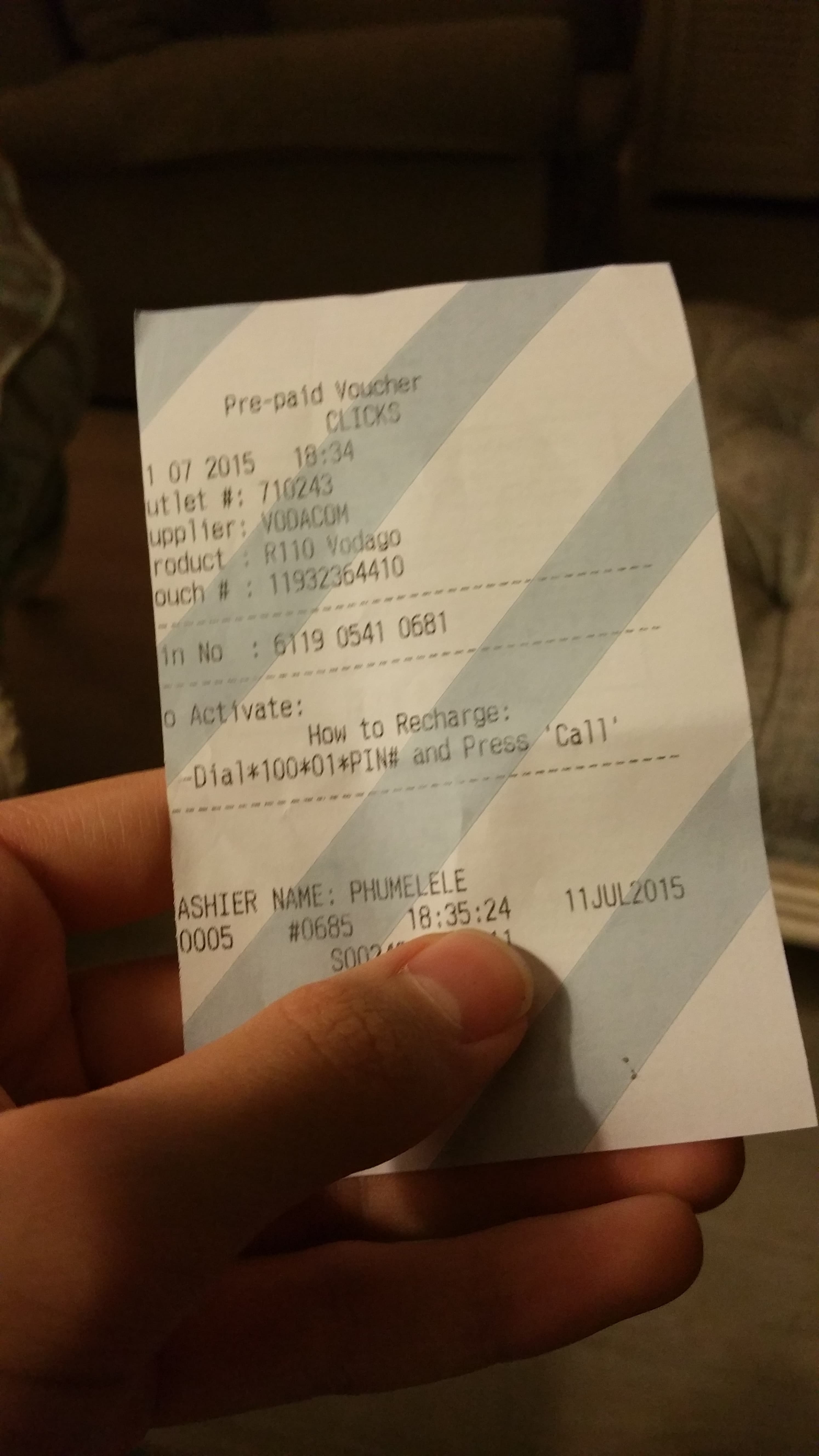 Foto de un recibo de compra